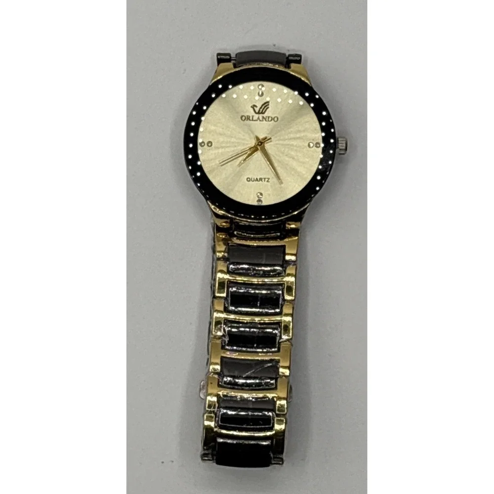 New Men Luxury Watches  Cool Black Gold Quartz Steel Wristwatch Orlando.‎
